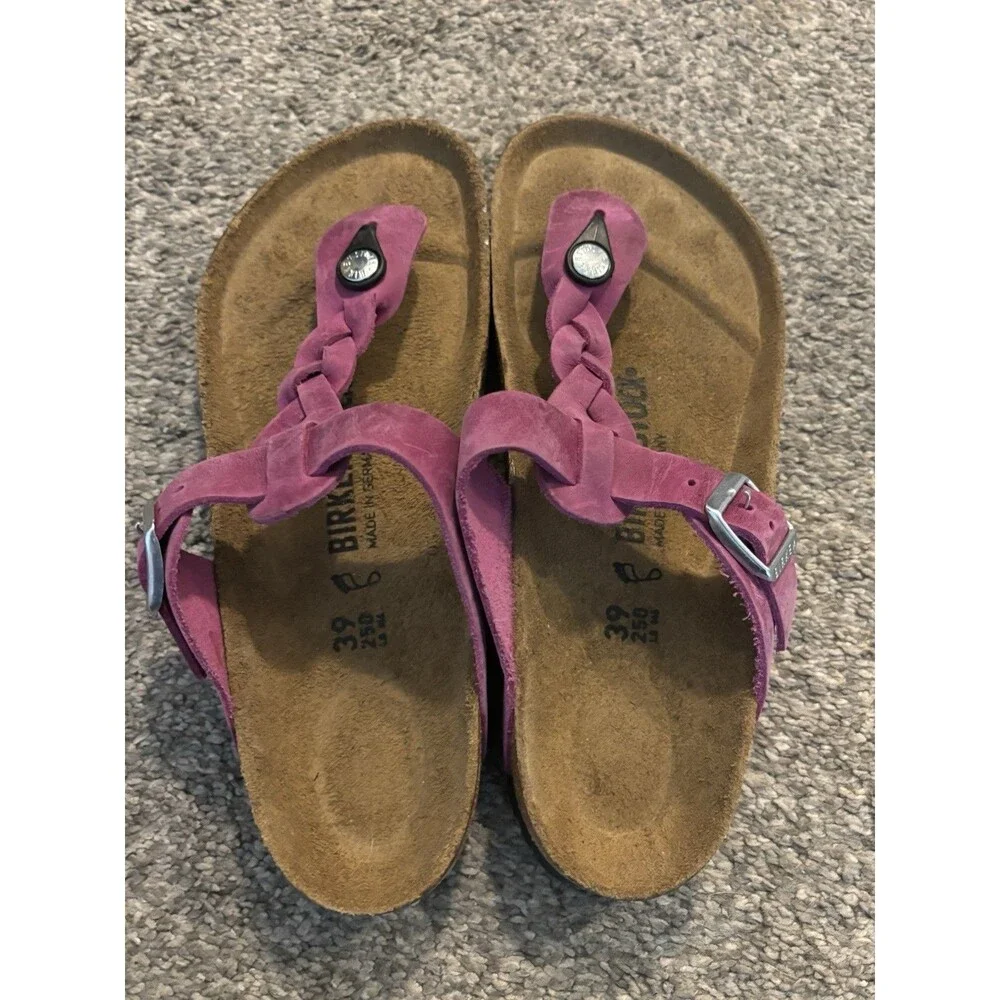 Birkenstock Gizeh Braided Oil Rubbed Leather Sandals,Fuchsia, Womens 39 US 8